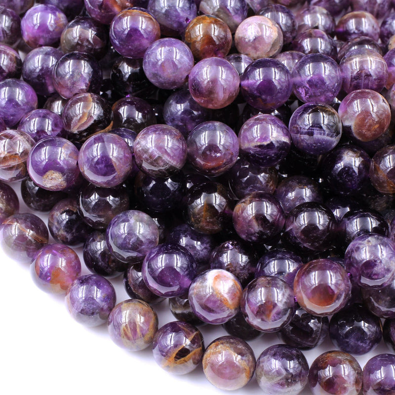Natural Phantom Amethyst Round Beads 10mm Deep Purple Powerful Healing Stone Rock 16" Strand