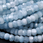 Extra Gemmy Natural Aquamarine Faceted Rondelle 9mm 10mm Beads Sea Blue Color Faceted Saucer Wheel Superior AAA Grade 16" Strand