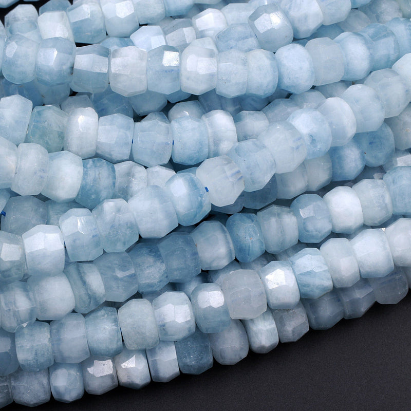 Extra Gemmy Natural Aquamarine Faceted Rondelle 9mm 10mm Beads Sea Blue Color Faceted Saucer Wheel Superior AAA Grade 16" Strand