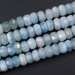 Extra Gemmy Natural Aquamarine Faceted Rondelle 10mm Beads Sea Blue Color Faceted Saucer Wheel 16" Strand