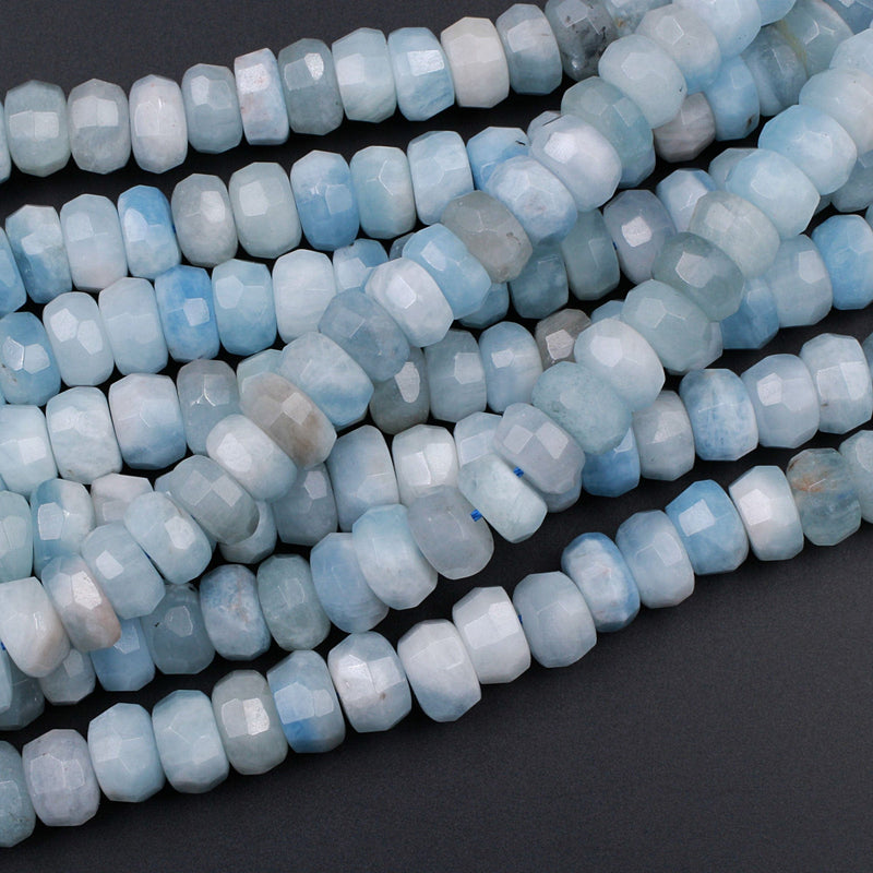 Extra Gemmy Natural Aquamarine Faceted Rondelle 10mm Beads Sea Blue Color Faceted Saucer Wheel 16" Strand
