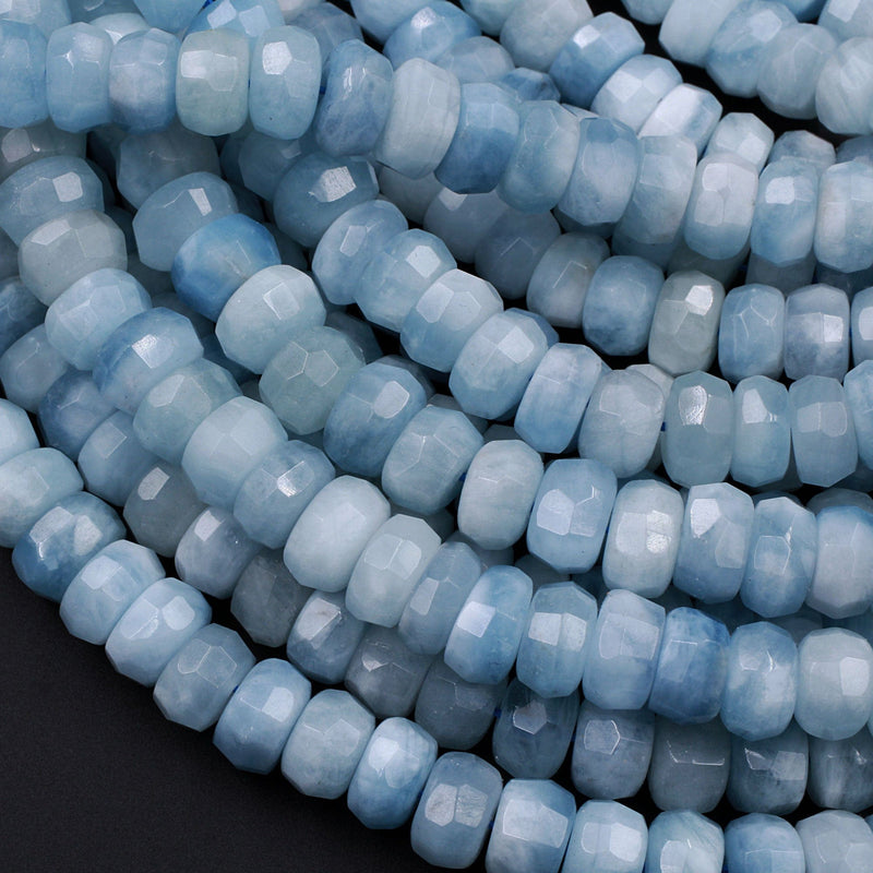Extra Gemmy Natural Aquamarine Faceted Rondelle 10mm Beads Sea Blue Color Faceted Saucer Wheel Superior AAA Grade 16" Strand