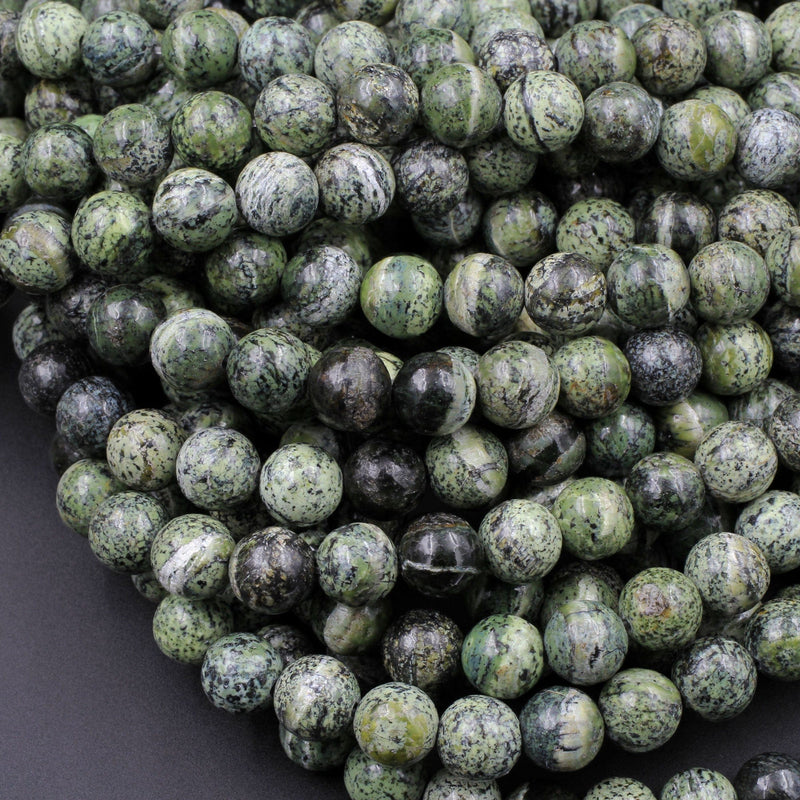 Natural Green Zebra Jasper 4mm 6mm 8mm 10mm  Round Beads Green White 15.5" Strand