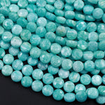 AAA Peruvian Amazonite Faceted Coin Beads 8mm Micro Faceted Stunning Natural Blue Green Laser Diamond Cut Gemstone 16" Strand