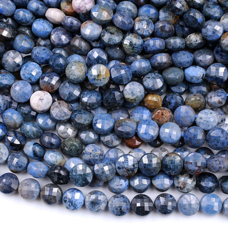 Natural Sunset Dumortierite Faceted Coin Beads 8mm Earthy Blue Rusty Orange Natural Stone 16" Strand