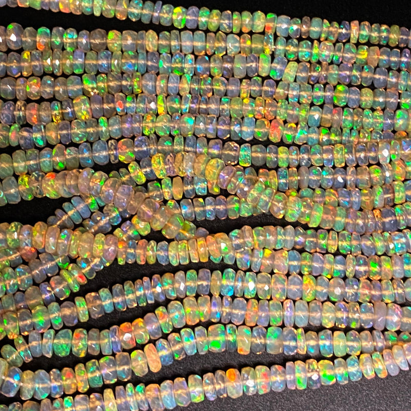 AAA Ethiopian Opal Faceted Rondelle Beads Graduating 4mm 5mm 6mm Super Flashy Fiery Rainbow Orange Yellow 16.5" Strand