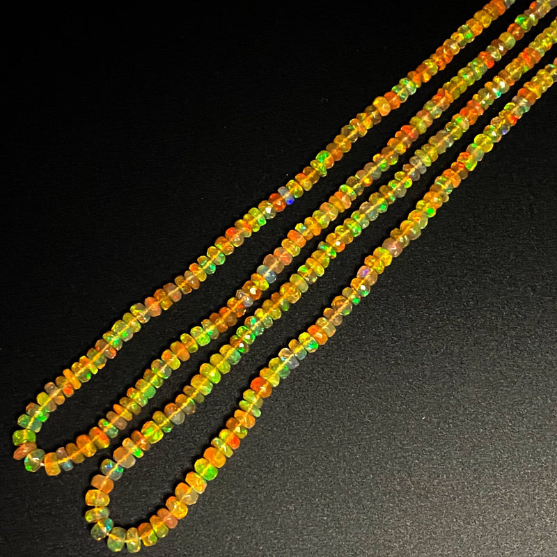 AAA Ethiopian Opal Faceted Rondelle Beads Graduating 3.5mm 5mm Super Flashy Fiery Rainbow Honey Amber Orange 16.5" Strand