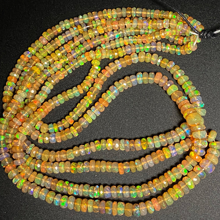 AAA Ethiopian Opal Faceted Rondelle Beads Graduating 3.5mm 6mm Super Flashy Fiery Rainbow Honey Amber Orange 16.5" Strand