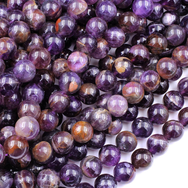 Natural Phantom Amethyst Round Beads 10mm Deep Purple Powerful Healing Stone Rock 16" Strand