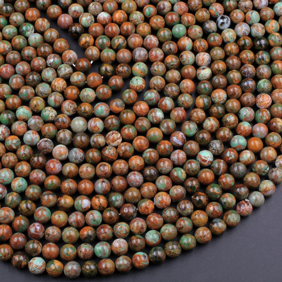 Natural African Green Opal 6mm 8mm Round Beads High Quality Green Brown Gemstone Opal Beads 15.5" Strand