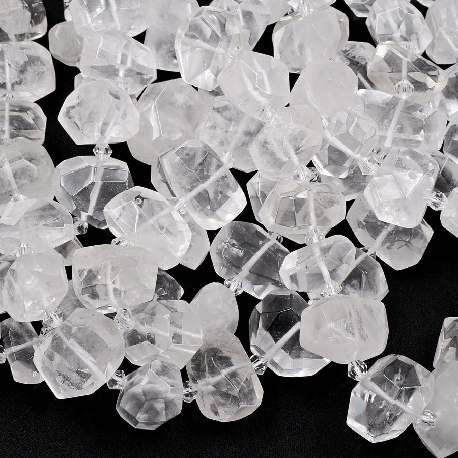 Faceted Natural Rock Quartz Beads Freeform Nugget Clear Sparkling Gemstone 16" Strand