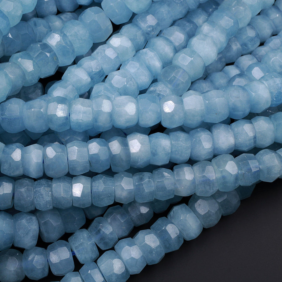 Extra Gemmy Natural Aquamarine Faceted Rondelle 10mm 12mm Beads Sea Blue Color Faceted Saucer Wheel Superior AAA Grade 16" Strand