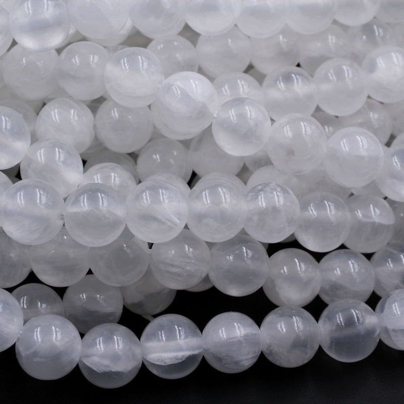 Natural Selenite 4mm 6mm 8mm 10mm 12mm Round Beads From Madagascar 15.5" Strand