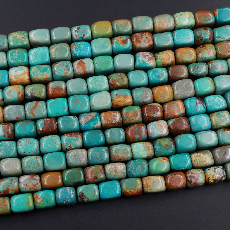 Natural Turquoise 10mm Rectangle Cube Beads Nuggets Highly Polished Genuine Real Stunning Blue Green Brown Turquoise Gemstone 16" Strand
