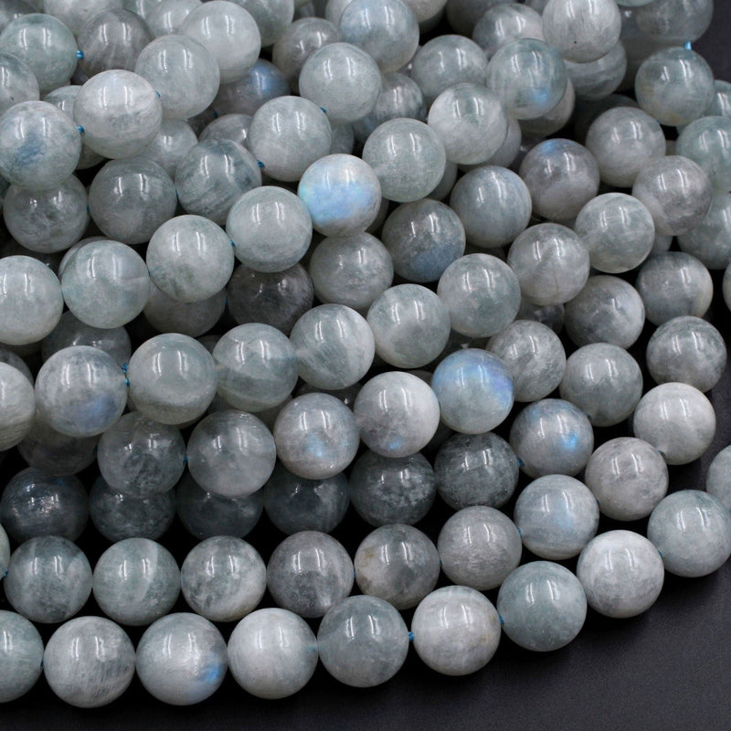 Rare! Natural Green Siberian Moonstone 4mm 6mm 8mm 10mm 12mm Round Beads Blue Flashes Exclusively From Us 16" Strand