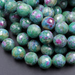 Faceted Natural Ruby Fuchsite Round Beads 6mm 8mm 10mm 12mm 14mm Red Ruby Blue Green Fuchsite Gemstone 15.5" Strand