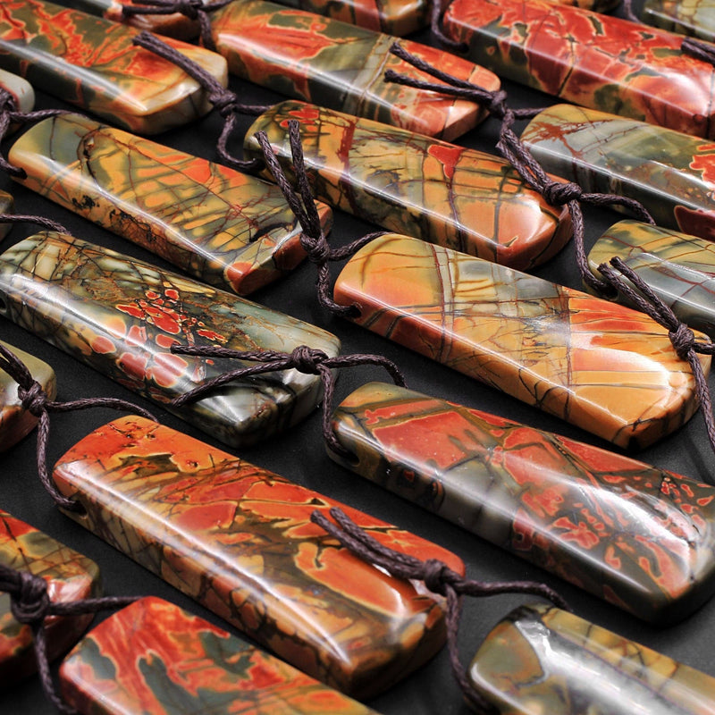 AAA Vibrant Natural Red Creek Jasper Pendant Side Drilled Long Trapezoid Shape Focal Bead Natural Multi Color Picasso Jasper Cherry Creek