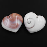 Drilled Shiva Eye Shell Heart Pendant Natural Fossil Domed Mauve Pink Green Shell Pendant Focal Bead