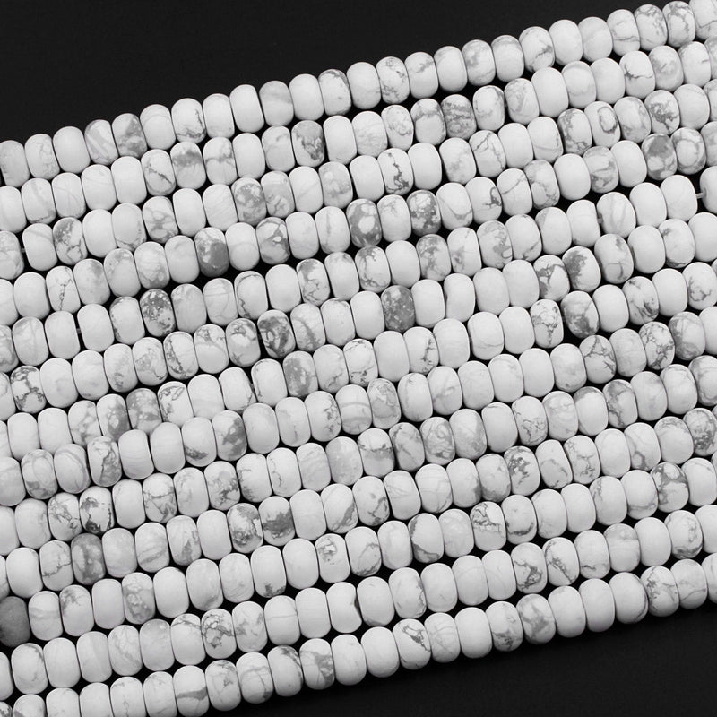 Matte Natural White Howlite 6mm 8mm Rondelle Beads 15.5" Strand