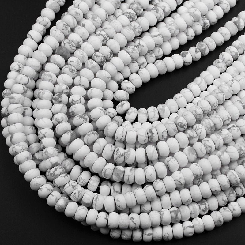 Matte Natural White Howlite 6mm 8mm Rondelle Beads 15.5" Strand