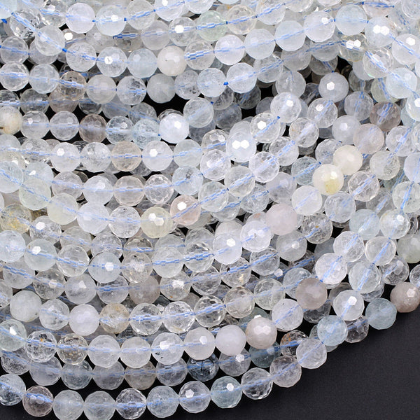 Natural White Topaz 6mm 7mm Faceted Round Beads Laser Diamond Cut Gemstone Real Genuine Blue Topaz Gemstone 16" Strand