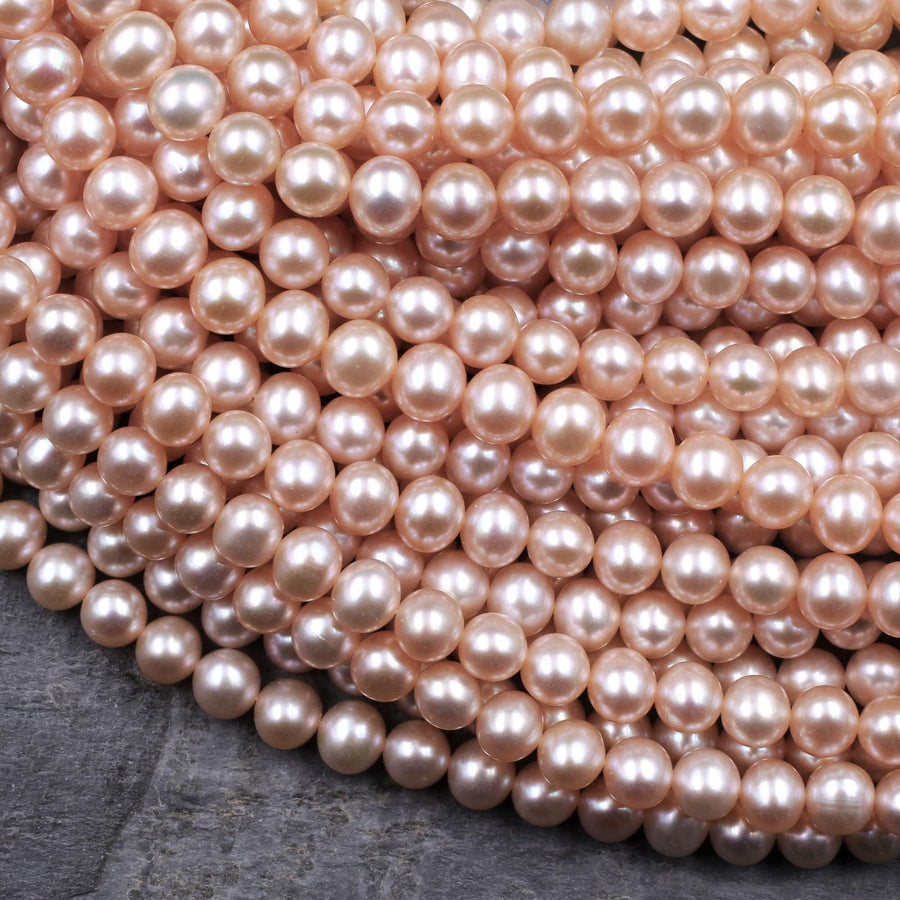 Genuine Natural Peach Pink Freshwater Pearl 6mm off Round 15.5" Strand