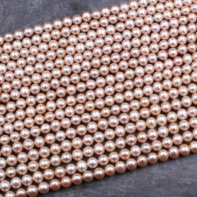 Genuine Peach Pink Freshwater Pearl 6mm Iridescent Metallic Pink Peach High Luster 16" Strand