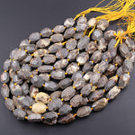 Natural Utah Septarian Beads Large Chunky Faceted Tube Barrel Nugget Irregular Freeform Nodule Yellow Brown Gray Jasper 16" Strand