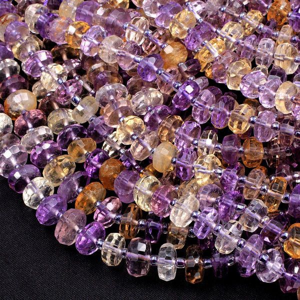 AAA Ametrine Faceted 8mm 10mm Rondelle Beads Hand Cut Freeform Genuine Real Natural Ametrine Gemstone 16" Strand