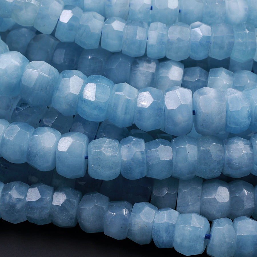 Extra Gemmy Natural Aquamarine Faceted Rondelle 10mm 12mm Beads Sea Blue Color Faceted Saucer Wheel Superior AAA Grade 16" Strand