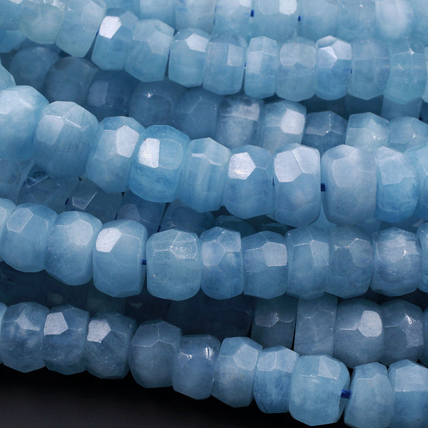 Extra Gemmy Natural Aquamarine Faceted Rondelle 10mm 12mm Beads Sea Blue Color Faceted Saucer Wheel Superior AAA Grade 16" Strand