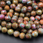 Natural Ruby Fuchsite Faceted 6mm 7mm 8mm Round Beads Red Ruby Brown Fuchsite Gemstone Fuschite 16" Strand