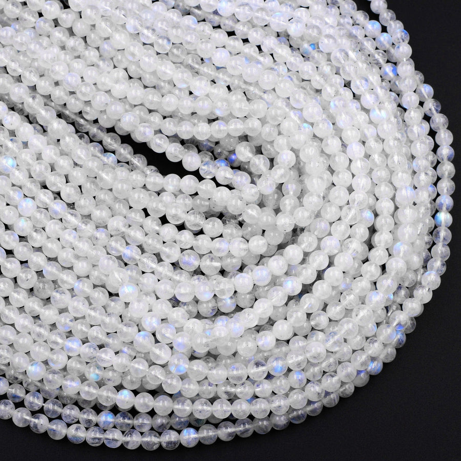 AA Natural Rainbow Moonstone 3mm 4mm 5mm 6mm 8mm 10mm 12mm Round Beads Blue Flashes Real Genuine Moonstone Gemstone 15.5" Strand