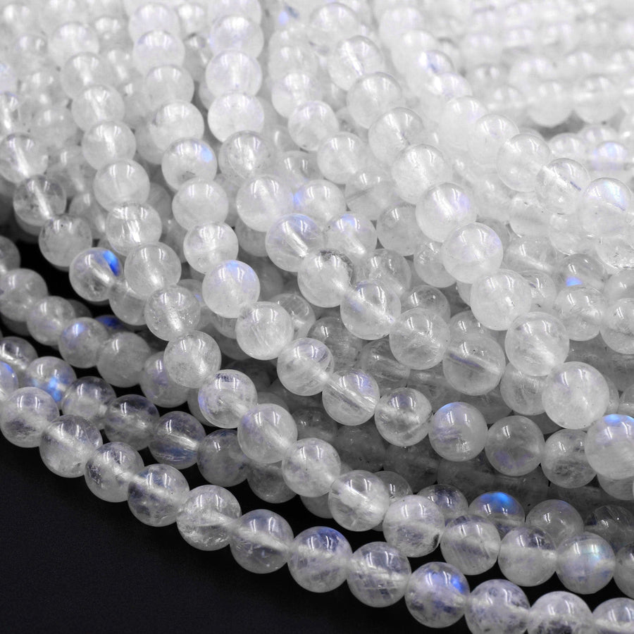 AA Natural Rainbow Moonstone 3mm 4mm 5mm 6mm 8mm 10mm 12mm Round Beads Blue Flashes Real Genuine Moonstone Gemstone 15.5" Strand