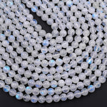 Natural Rainbow Moonstone 8mm Round Beads Extra Blue Flashes Translucent Real Genuine Gemstone 16" Strand