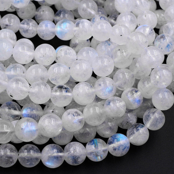 Natural Rainbow Moonstone 8mm Round Beads Extra Blue Flashes Translucent Real Genuine Gemstone 16" Strand