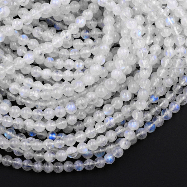 RVG 8mm Matte Clear Moonstone Synthetic Iridescent Beads Round Gemstone  Loose Stone Mala 15.5 in Strand for Jewelry Making (Approx 45-48 pcs)