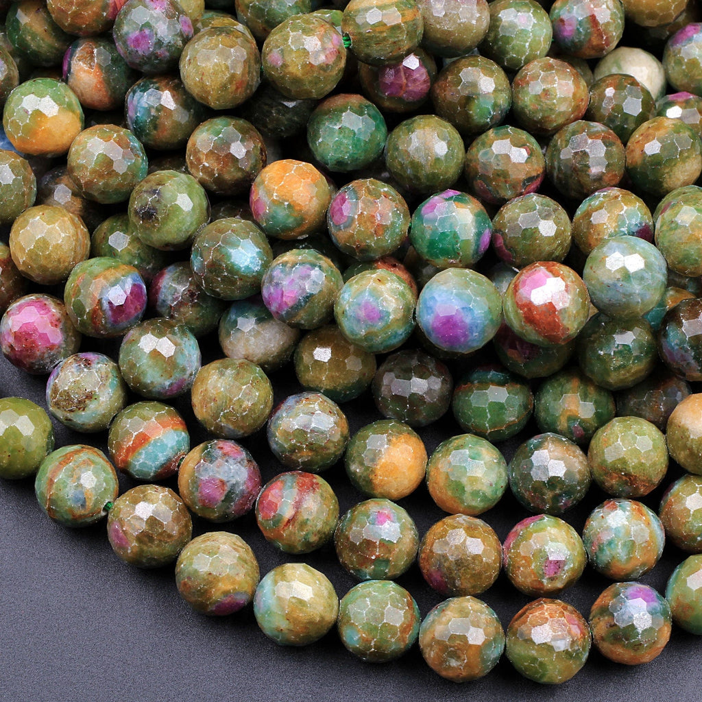 Natural Ruby Fuchsite Faceted Round 6mm 7mm 8mm 10mm 12mm 14mm Red Ruby Green Fuchsite Gemstone Fuschite 16" Strand