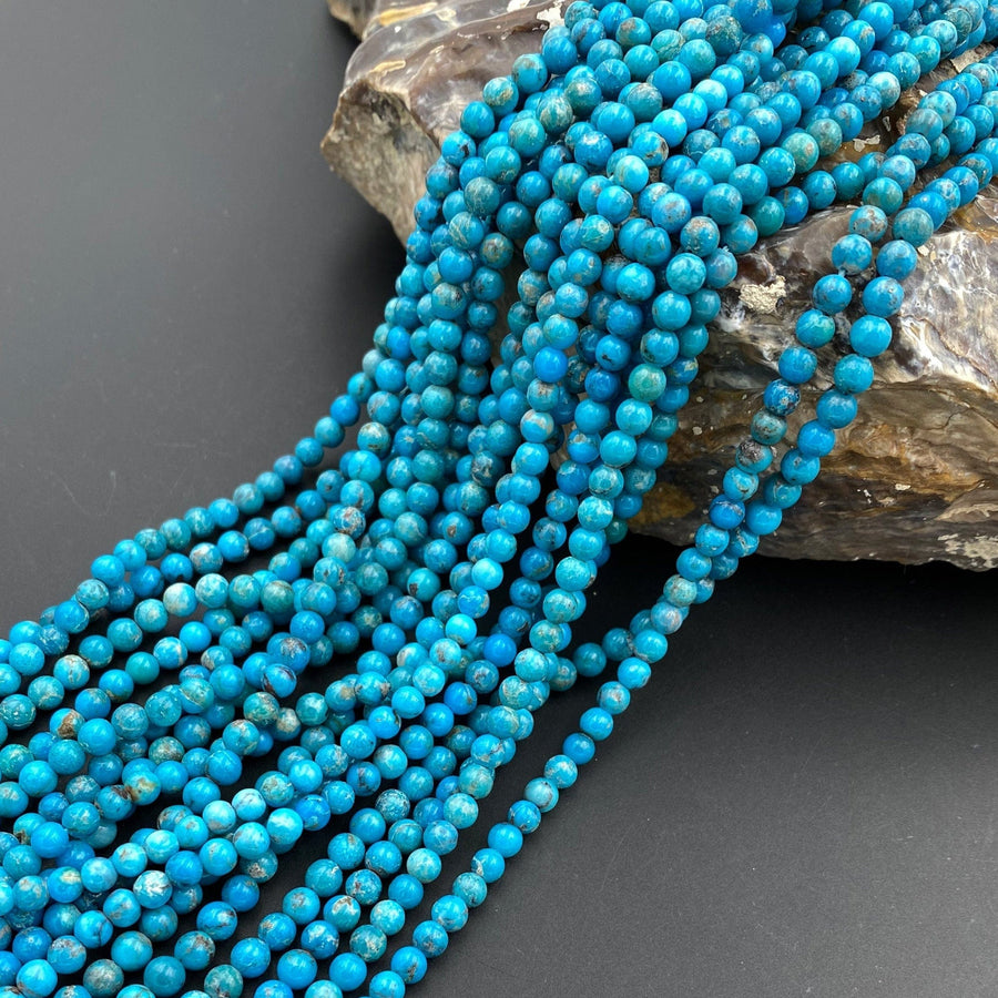 Genuine Natural Arizona Blue Turquoise 2mm 3mm Round Beads 15.5" Strand