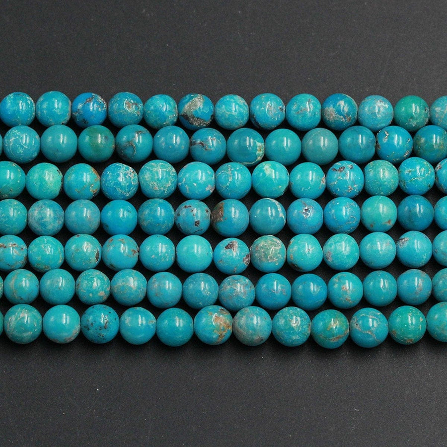 Natural Blue Turquoise 6mm Round Beads Highly Polished High Quality Real Genuine Vibrant Blue Turquoise Spheres Gemstone 16" Strand