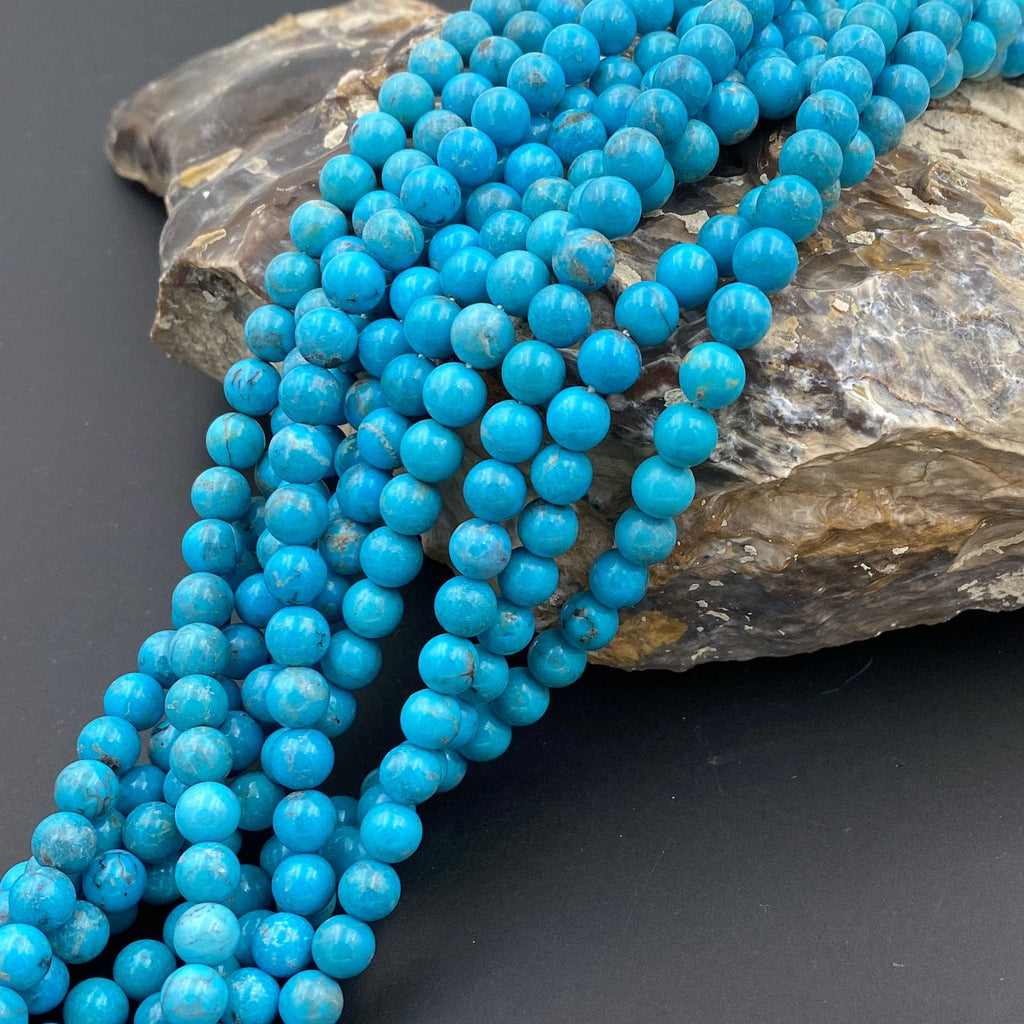 Natural Blue Turquoise 4mm 6mm Round Beads Highly Polished High Quality Real Genuine Vibrant Blue Turquoise Gemstone 16" Strand