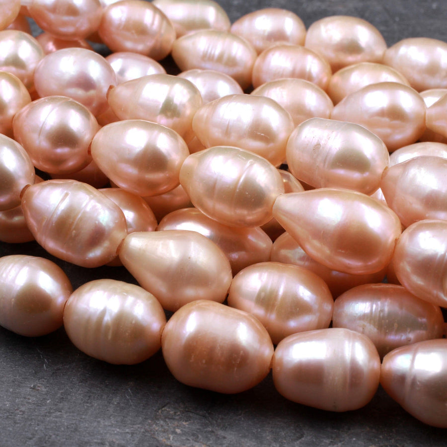 Large Hole Pearls Beads AAA Genuine Freshwater Peach Pearl 16mm Huge Jumbo Potato Oval Pearl 2.5mm Drill Size 8" Strand