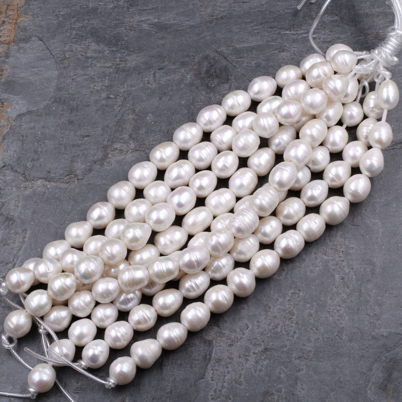 Large Hole Pearls Beads White Genuine Freshwater Pearl 12mm to 15mm Large Jumbo Potato Oval Big 2.5mm Drill Hole 8" Strand