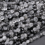 Faceted Black Rutilated Quartz Coin 4mm Beads Black Tourmaline Rutile Quartz Semi Precious Gemstone 15.5" Strand