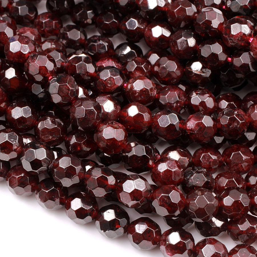 Natural Red Garnet Gemstone Beads Faceted 8mm Round Beads 16" Strand