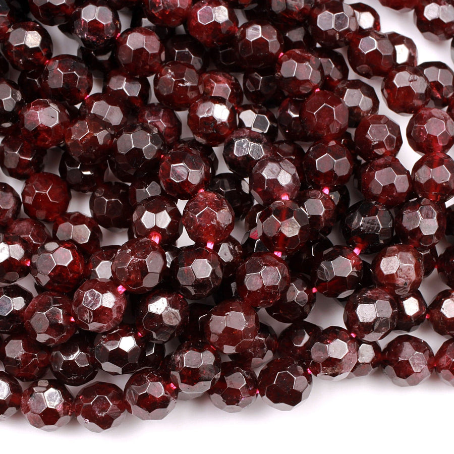 Natural Red Garnet Gemstone Beads Faceted 8mm Round Beads 16" Strand