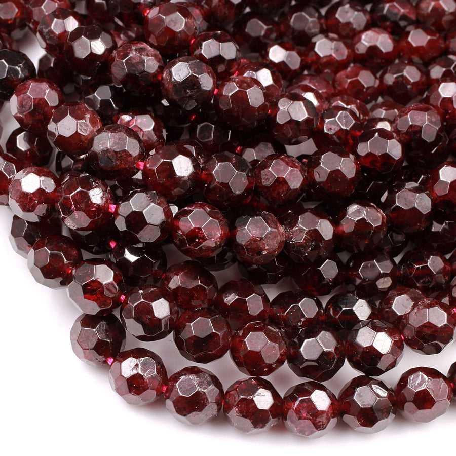 Natural Red Garnet Gemstone Beads Faceted 8mm Round Beads 16" Strand