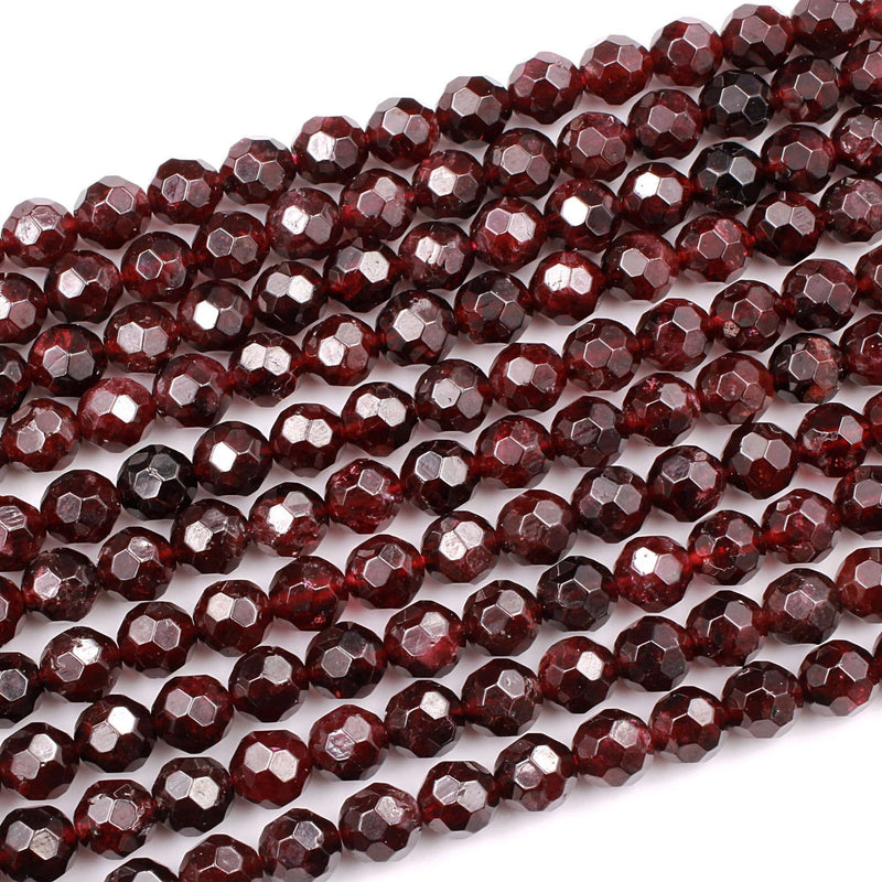 Natural Red Garnet Gemstone Beads Faceted 8mm Round Beads 16" Strand