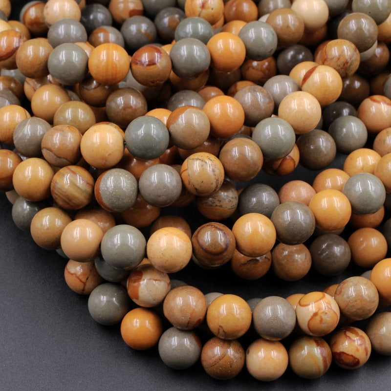Natural Owyhee Picture Jasper Beads 8mm 10mm Round 16" Strand