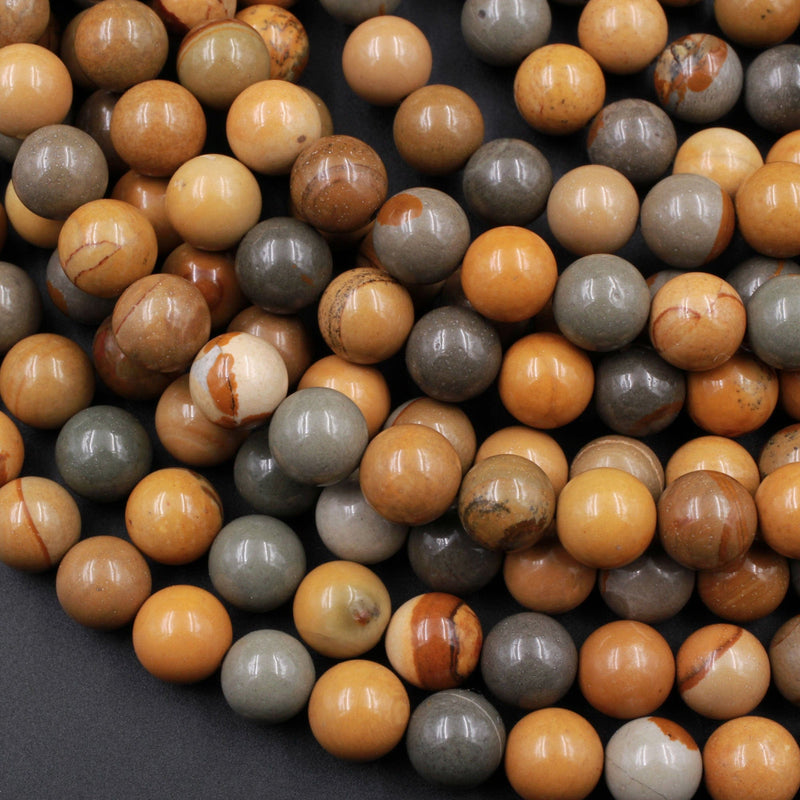 Natural Owyhee Picture Jasper Beads 8mm 10mm Round 16" Strand
